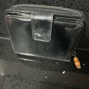 Authentic Gucci Bamboo Zip Around  Patent Leather & Nylon Bifold Vintage Wallet